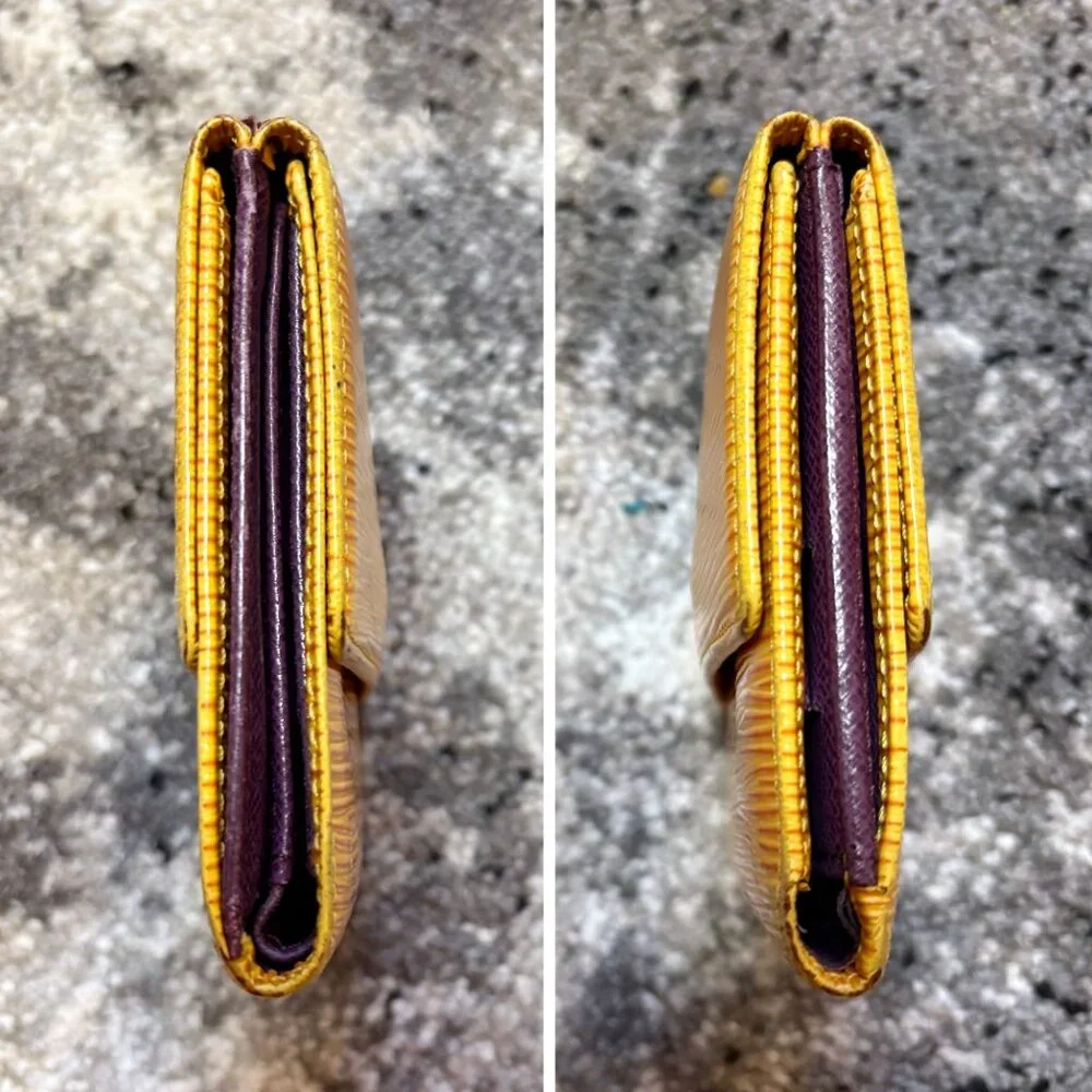 '93 Vintage LV Elise Compact Trifold Wallet in Yellow Epi + Purple Taiga Leather